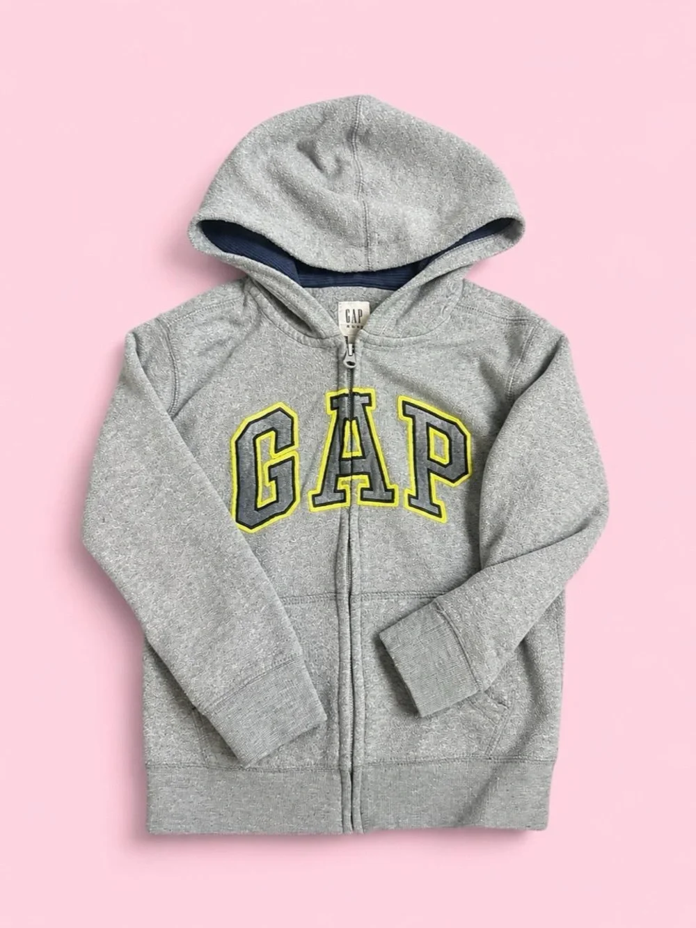 GAP Gray Hooded Zip Sweatshirt with Yellow-Outlined Logo